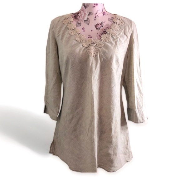 J.jill Oatmeal Linen Blend Tunic Blouse(134) - Picture 3 of 4